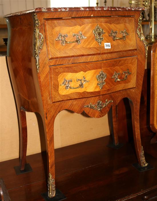 French marble inlaid and brass decorated, 2 drawer table